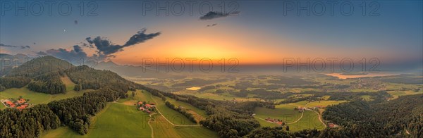 Sunset panorama in the southern foothills of the Alps at Chiemsel