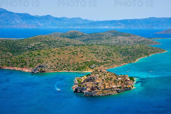 Island of Spinalonga with old fortress former leper colony and the bay of Elounda