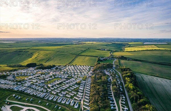 View over Durdle Door Holiday Park and Jurassic Coast and Clifs