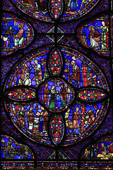 Leaded glass window in Notre Dame Cathedral of Chartres