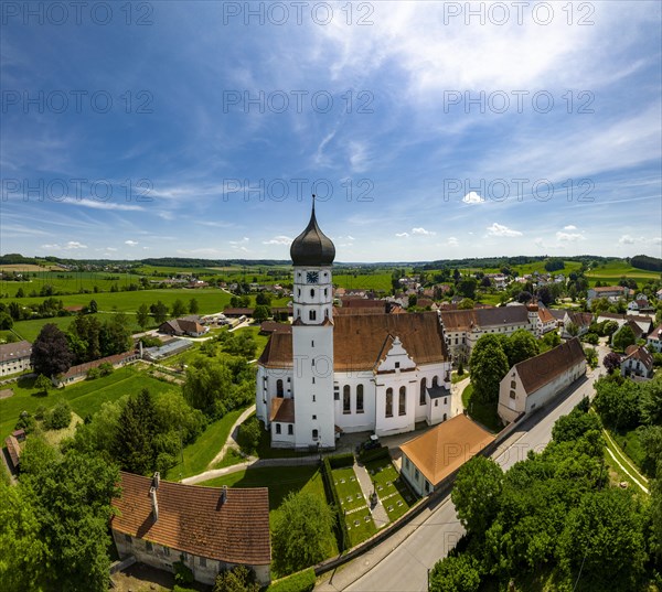 Aerial view of the Collegiate Church of the Assumption of the Virgin Mary and Wettenhausen Monastery