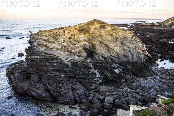 Beautiful landscape and seascape with rock formation in Samoqueira Beach