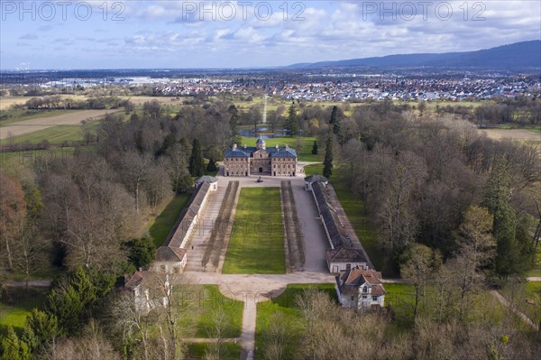 Aerial view of the baroque Favorite Palace in Rastatt-Foerch