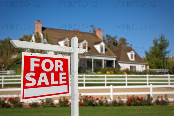 Home for sale real estate sign in front of new house