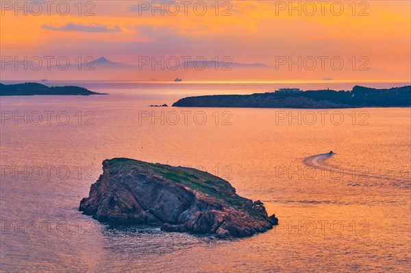 Aegean Sea with Greek islands view on sunset