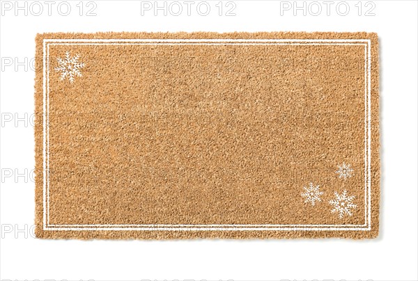 Blank holiday welcome mat with snow flakes isolated on white background