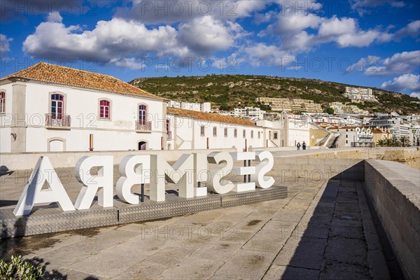 Sesimbra sign on the Santiago fortress