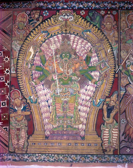Siva as Aghora Murthy fearsome sixteenth century mural in Ettumanr Siva temple