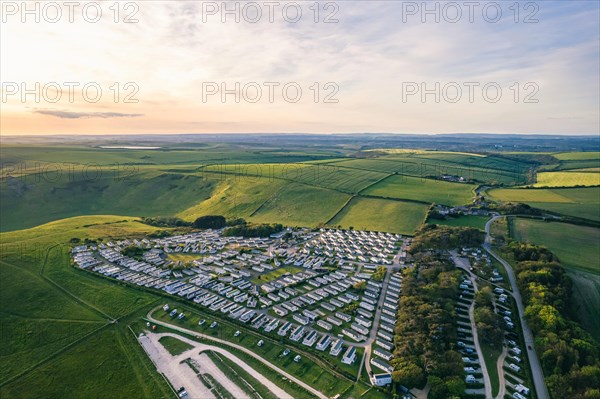 View over Durdle Door Holiday Park and Jurassic Coast and Clifs