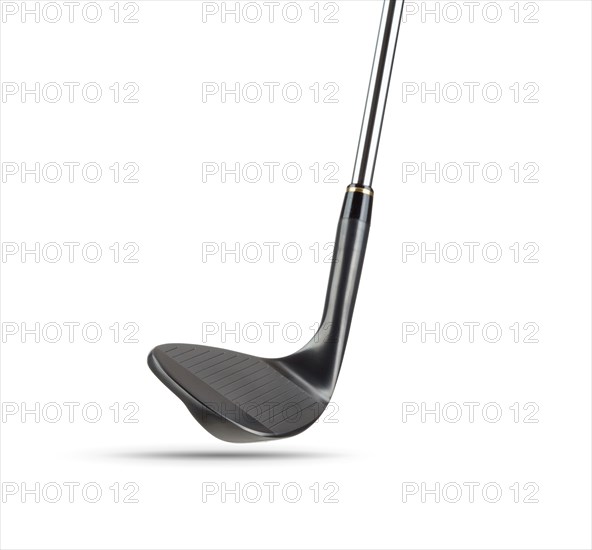 Black golf club wedge iron on white background