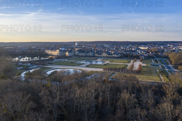 Aerial view of Fontainebleau Castle and Park