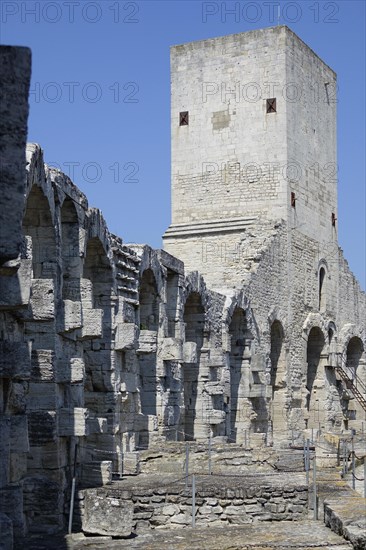 Roman arena amphitheatre with preserved medieval tower