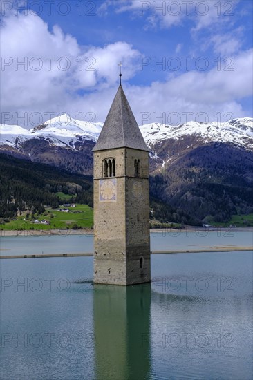 Tower of the parish church of St. Catherine in the Reschensee