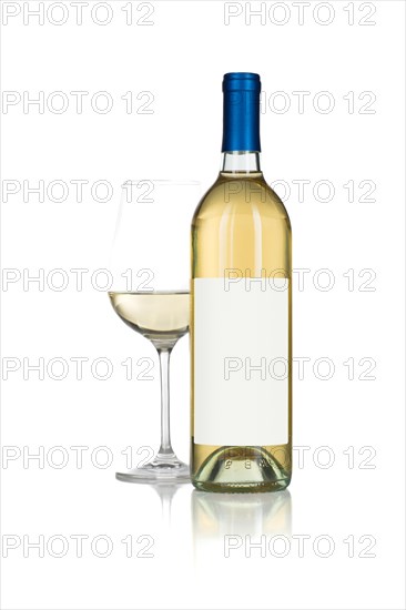 Wine glass and bottle with blank label ready for graphic and text isolated on white