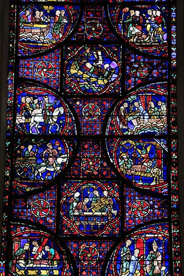 Leaded glass window in Notre Dame Cathedral of Chartres