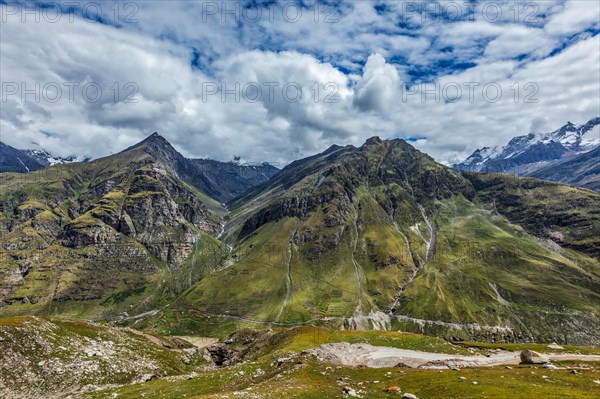 Veiw of Lahaul valley from descend from Rohtang La pass. Himachal Pradesh