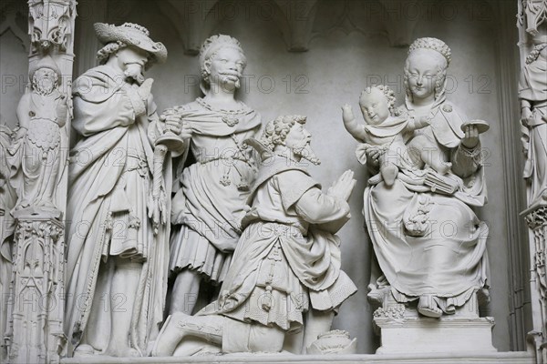 Stone sculptures Scenes from the Life of Jesus and Mary on the choir screen of Notre Dame of Chartres Cathedral