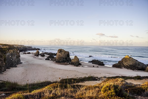 Beautiful landscape and seascape with rock formation in Samoqueira Beach