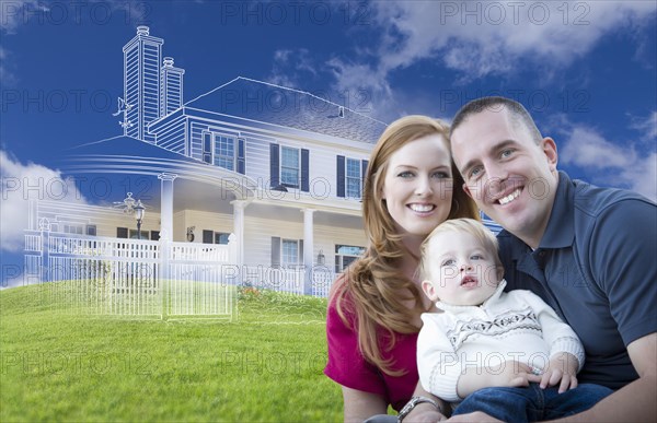 Young military family with ghosted house drawing