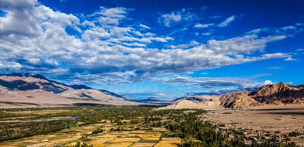 Panorama of Indus valley from Thiksey gompa. Ladakh