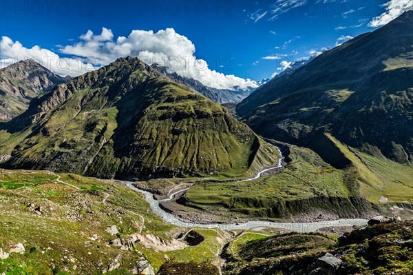 View of Lahaul valley from descend from Rohtang La pass