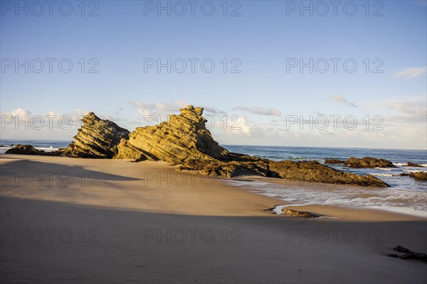 Beautiful landscape and seascape with rock formation in Samoqueira Beach