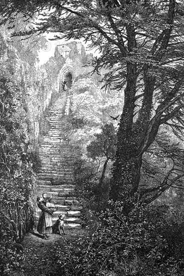 A flight of steps in the castle grounds of Carisbrooke Castle