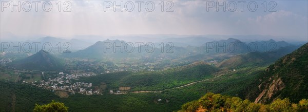 Aerial panorama of Udaipur hills scenery