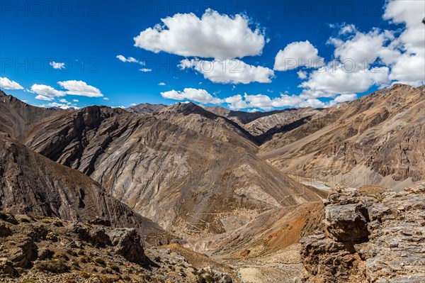 Manali-Leh highway in Himalayas with buses