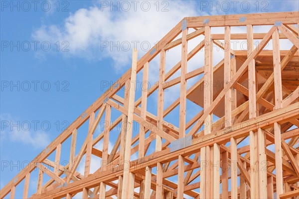 Wood home framing abstract at construction site