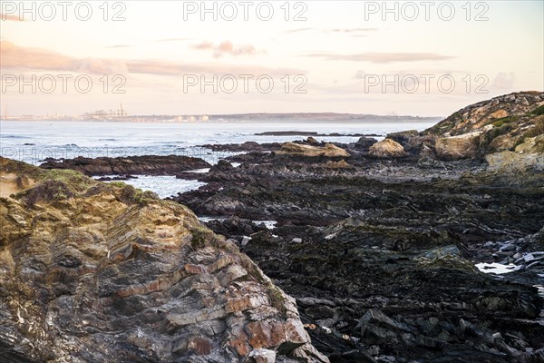 Beautiful landscape and seascape with rock formation in Samoqueira Beach