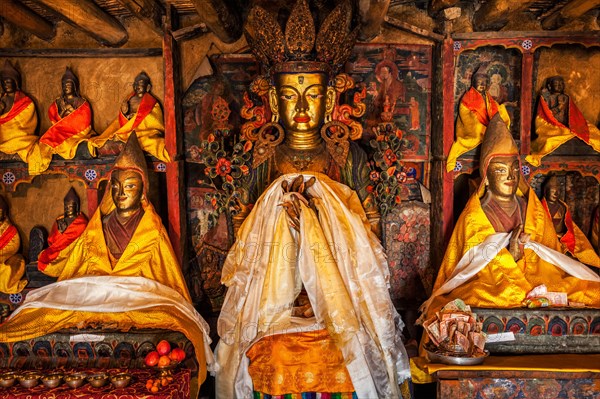 Maitreya Buddha statue close up Tibetan monastery Thiksey Gompa