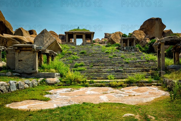 Ancient ruins in Hampi at Hampi Bazaar