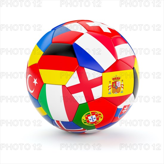 Soccer football ball with Europe countries european flags isolated on white background