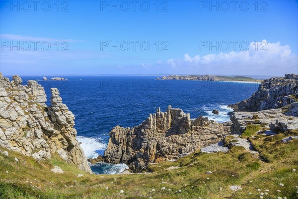 View from Monument Aux Bretons at Point Pen Hir to Pointe de Toulinguet near Camaret-sur-Mer on the peninsula Crozon