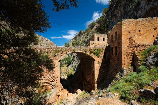 Riuns of abandoned Katholiko monastery church in Avlaki gorge