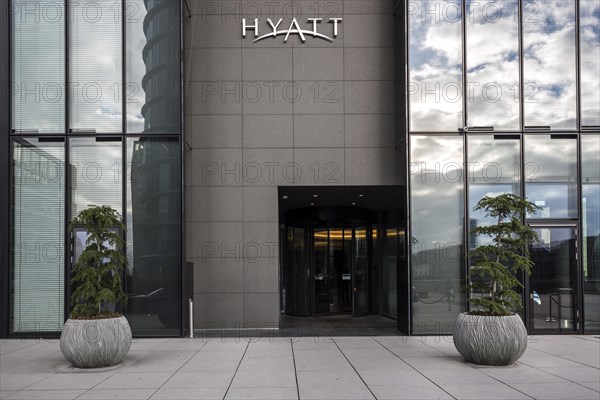 Entrance Hotel Hyatt Regency Duesseldorf at the Hafenspitze in the Media Harbour