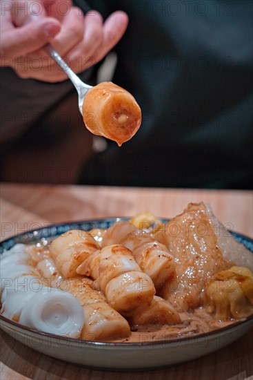 Delicious rice noodle roll in a Cantonese restaurant in Macau