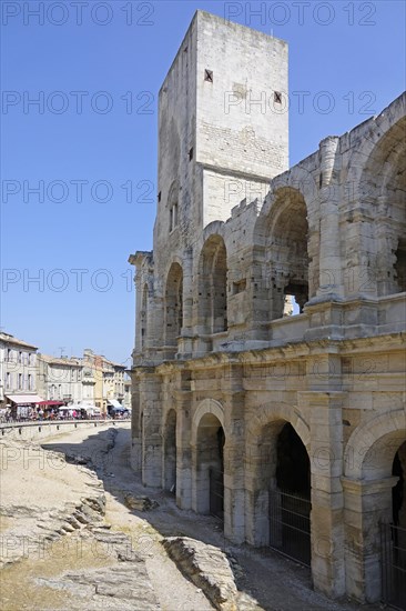 Roman arena amphitheatre with preserved medieval tower