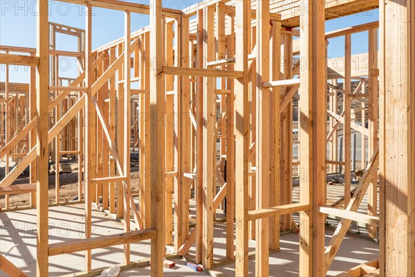 Wood home framing abstract at construction site