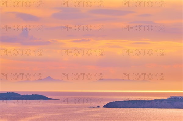 Aegean Sea with Greek islands on sunset