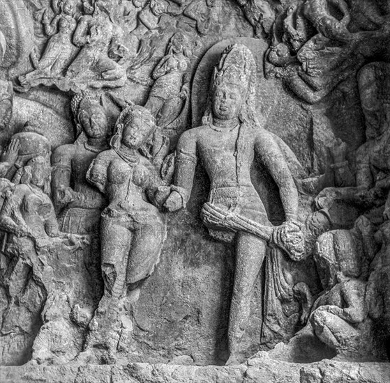 Lord Shiva And Parvati Carved In stone