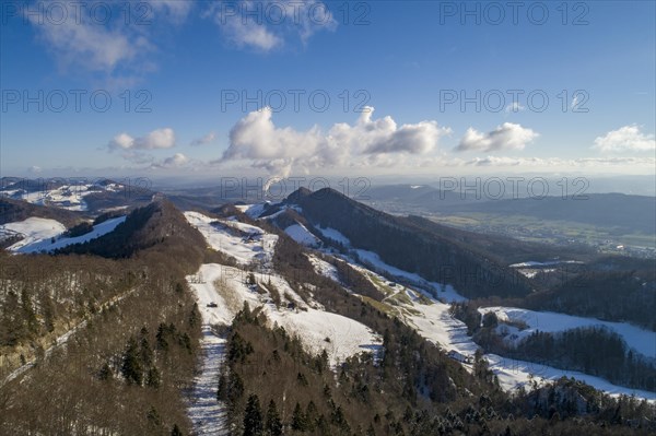 Belchenflueh and view of the first Jura mountains in winter