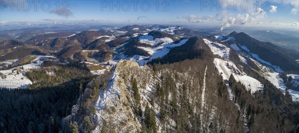 Belchenflueh and view of the first Jura mountains in winter