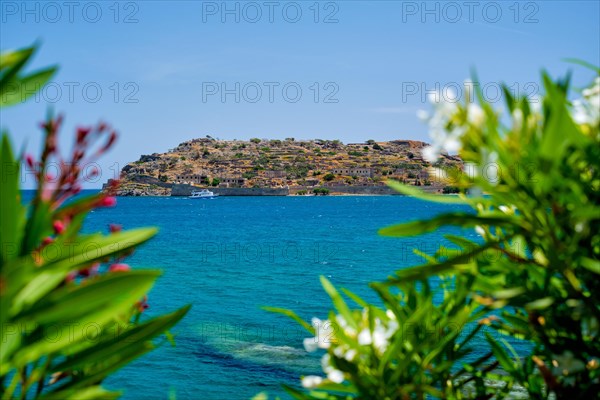 Island of Spinalonga with old fortress former leper colony and the bay of Elounda