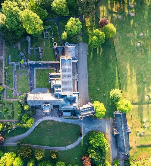 Top Down view over Torre Abbey Castle and Gardens from a drone