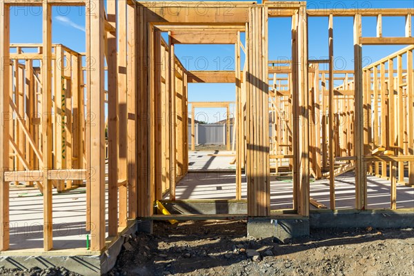 Wood home framing abstract at construction site