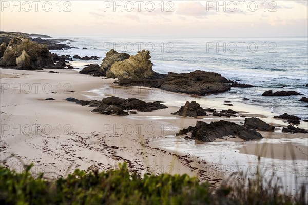 Beautiful landscape and seascape with rock formation in Samoqueira Beach