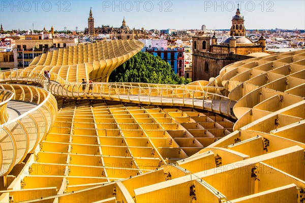 Above the rooftops of Seville in the Metropol Parasol