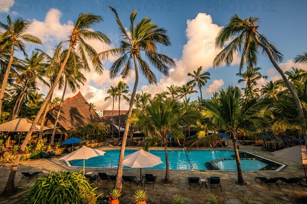 Hotel complex with pool in the morning